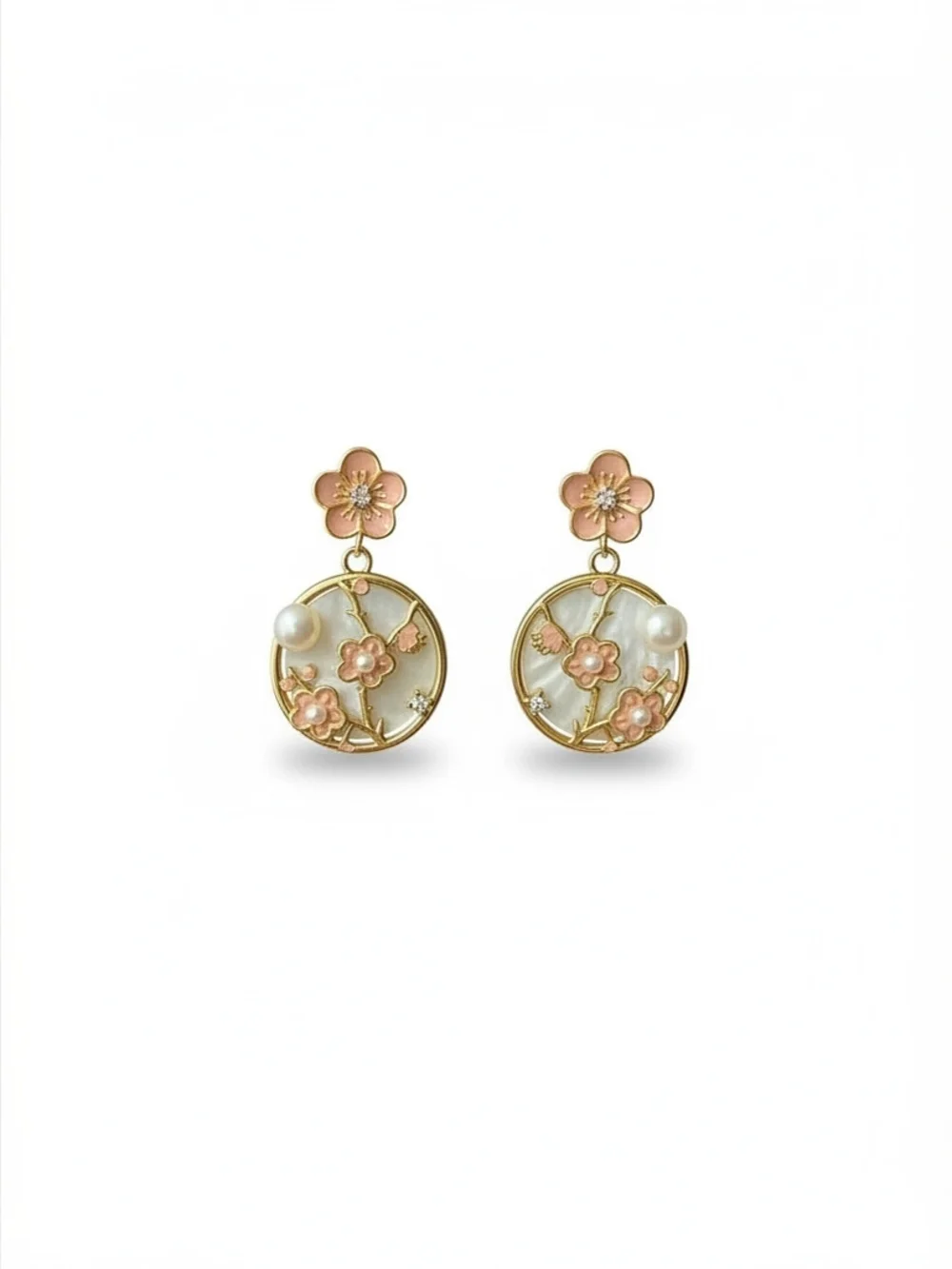 Blossom Floral Drop Earrings,S925 Needle Freshwater Pearl -Women‎ Jewelry